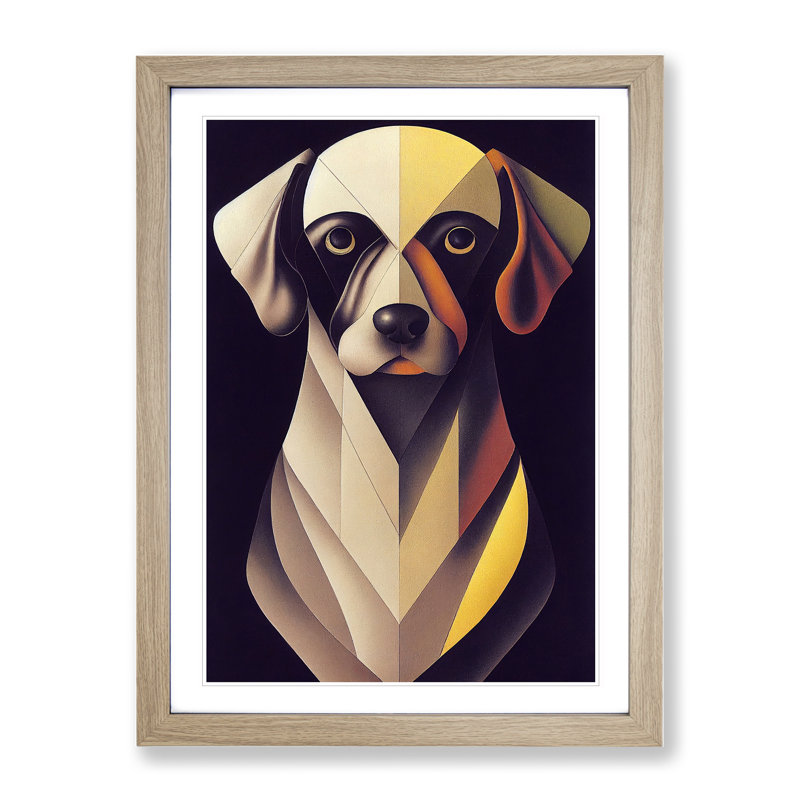 Unique Dog Abstract - Single Picture Frame Print, 64cm H x 46cm W x 2cm D, Oak Framed