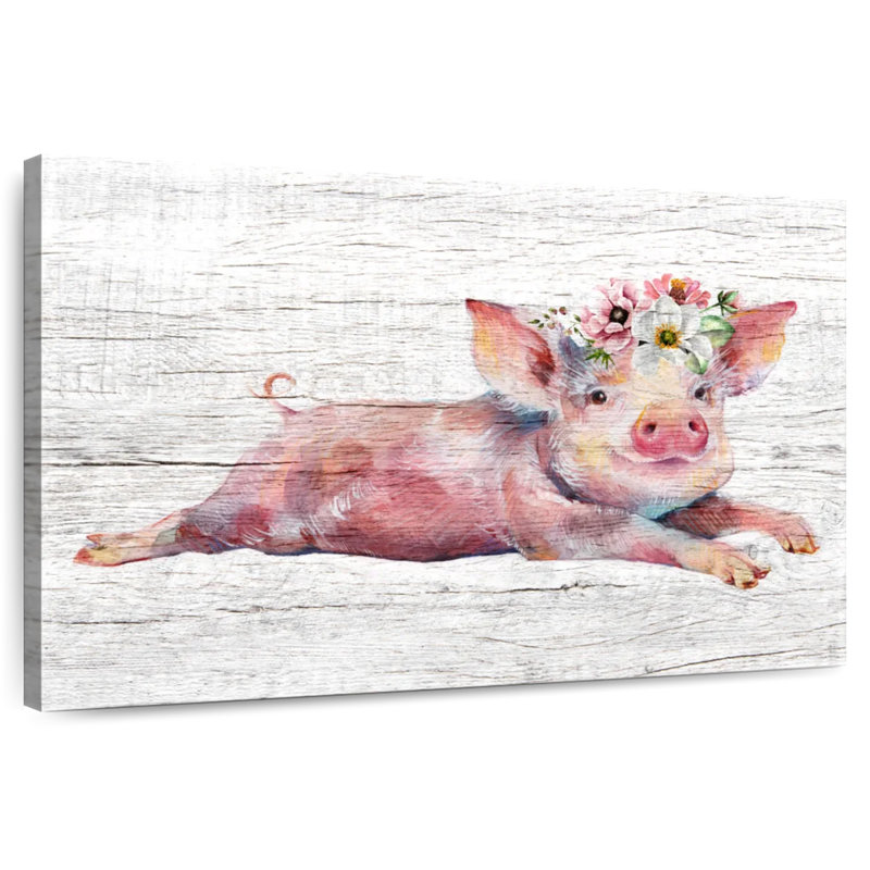 Brampt Wooden Floral Pig