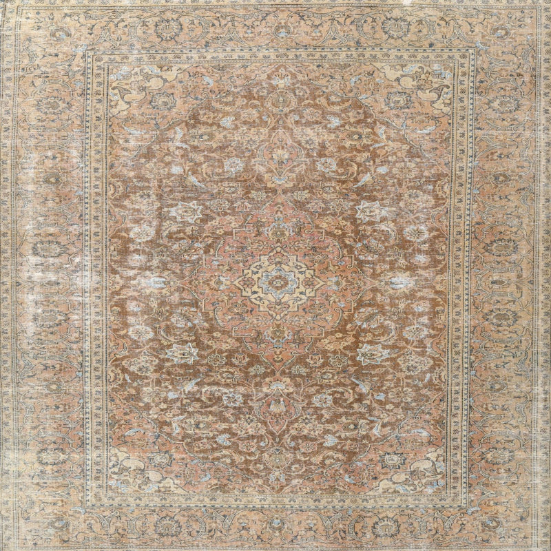 Tapis beige/rouge traditionnel Barbados, Carré 8 pi