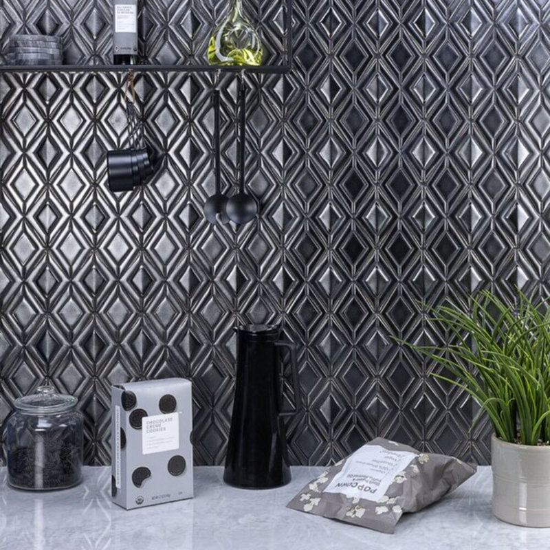 Nabi Jewel 3D Glossy Glass Mosaic Tile, Gunmetal Gray