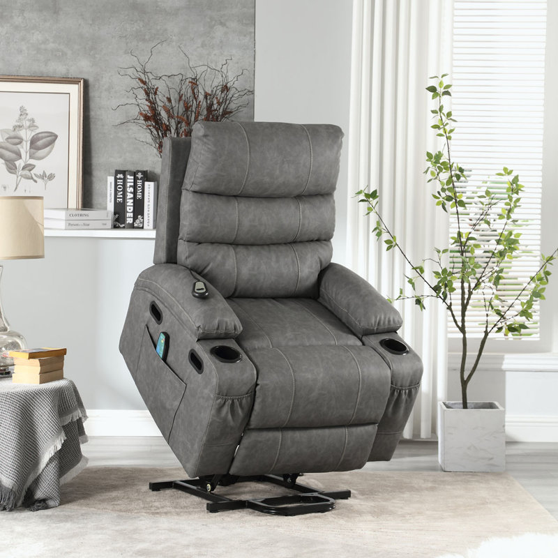 Fauteuil de massage inclinable électrique chauffant, Mélange de polyester gris