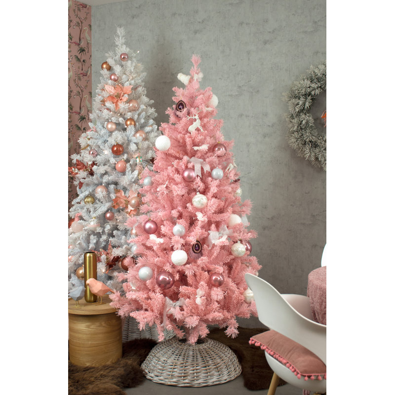 Pink Teddy Flocked Artificial Spruce Christmas Tree, 6.89ft H