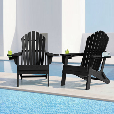 Ensemble de 2 chaises pliantes Adirondack en PEHD avec deux porte-gobelets, chaises de patio en tout temps
