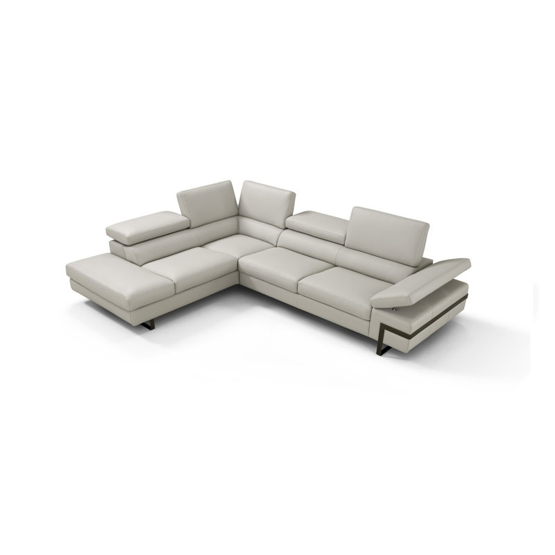 Besi Upholstered L-Shaped Sectional Left Hand Facing, Light Gray Genuine Leather, Left Hand Facing
