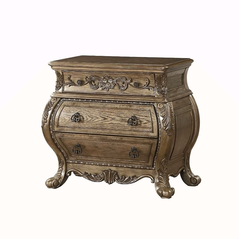 3 Drawers Nightstand In Vintage Oak Finish