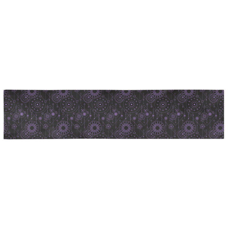 Chemin de table astrologie Avicia, 72 po x 16 po, Noir / Mauve, Sergé de coton