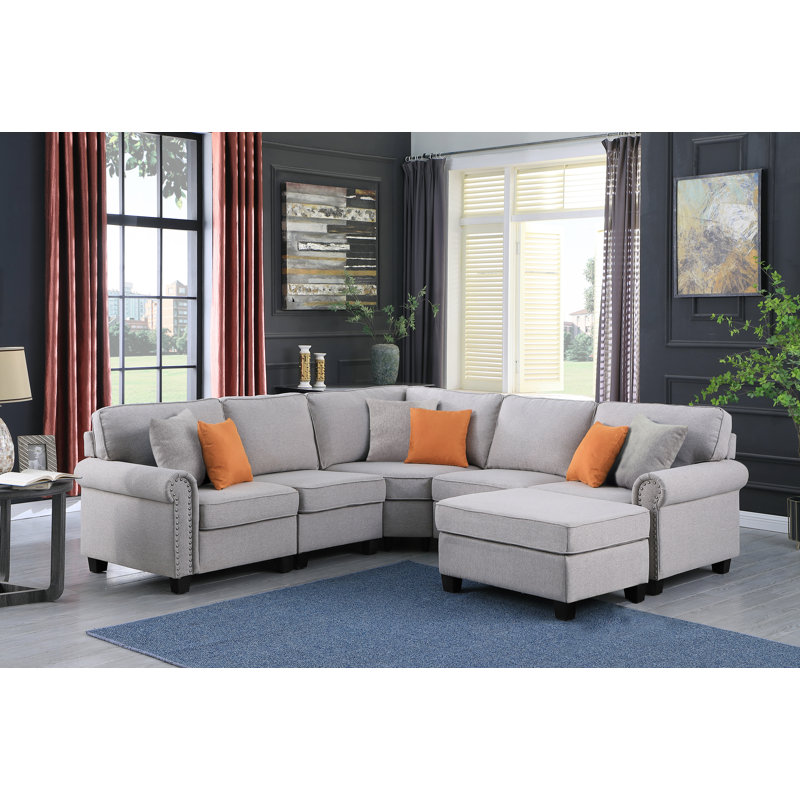 Chaisson Upholstered L-Shaped Sectional Symmetrical, Light Gray Polyester Blend