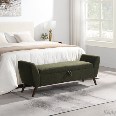 Banc de rangement moderne de 60 po avec pieds en bois Mid-Centruy, banc avec rangement pour le salon et la chambre à coucher, rembourré confort