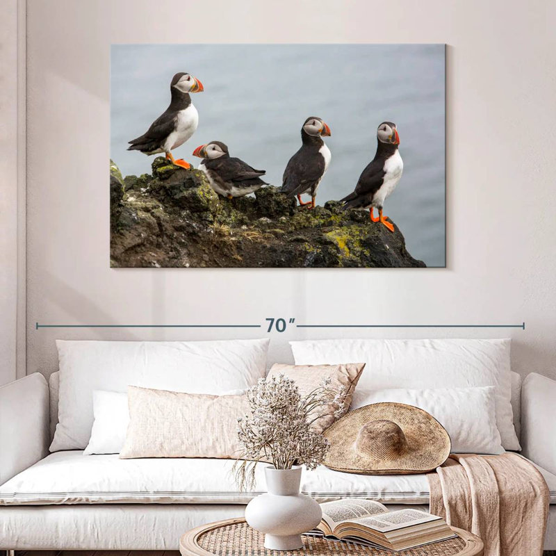 Brampt Puffins On A Rock, 32" H x 48" W