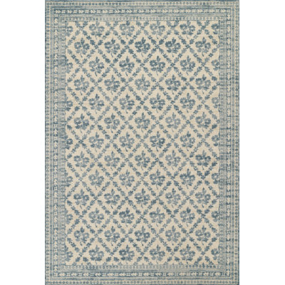 Tapis bleu traditionnel en laine et nylon Anders