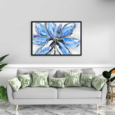 Fleur bleue - Toile encadrée de fleurs blanches pour la décoration intérieure