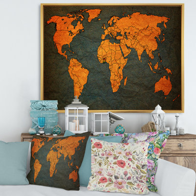 Ancienne carte du monde en Afrique - reproduction de cadre flottant sur toile