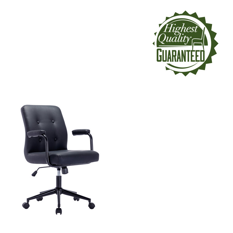 Edelfriede Faux Leather Office Chair with Steel Roller Base Wrought Studio Upholstery Color: Black