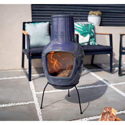 Small Glazed Chiminea Falling Blue