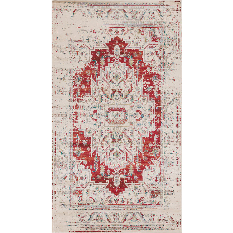 Diantha Medallion Polypropylene Indoor Area Rug, Rectangle 8' x 10', Red
