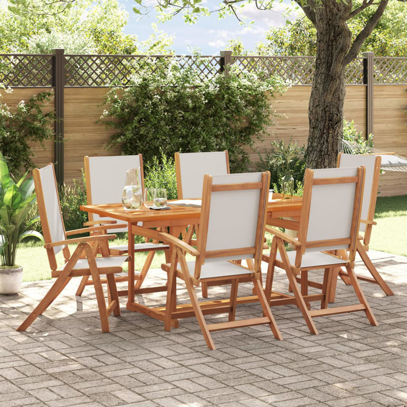 Outdoor Table Set, Light Grey, 7 Pieces: Table, 6 Chairs, Rectangle: 75cm H x 170cm W x 80cm D