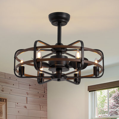Copper 24.8" Classic Black Caged Farmhouse Ceiling Fan With Light Kit and Remote Control 