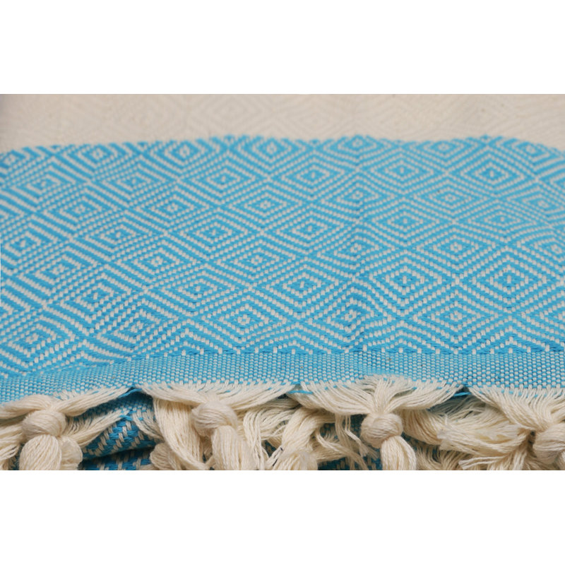 Serviette de plage 100% coton Halmstad, Turquoise / blanc