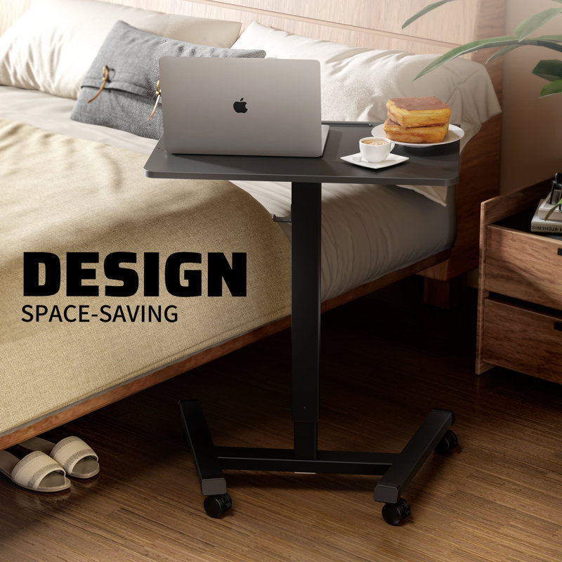 Mobile Rolling Small Table, Adjustable Height Computer Desk, Black
