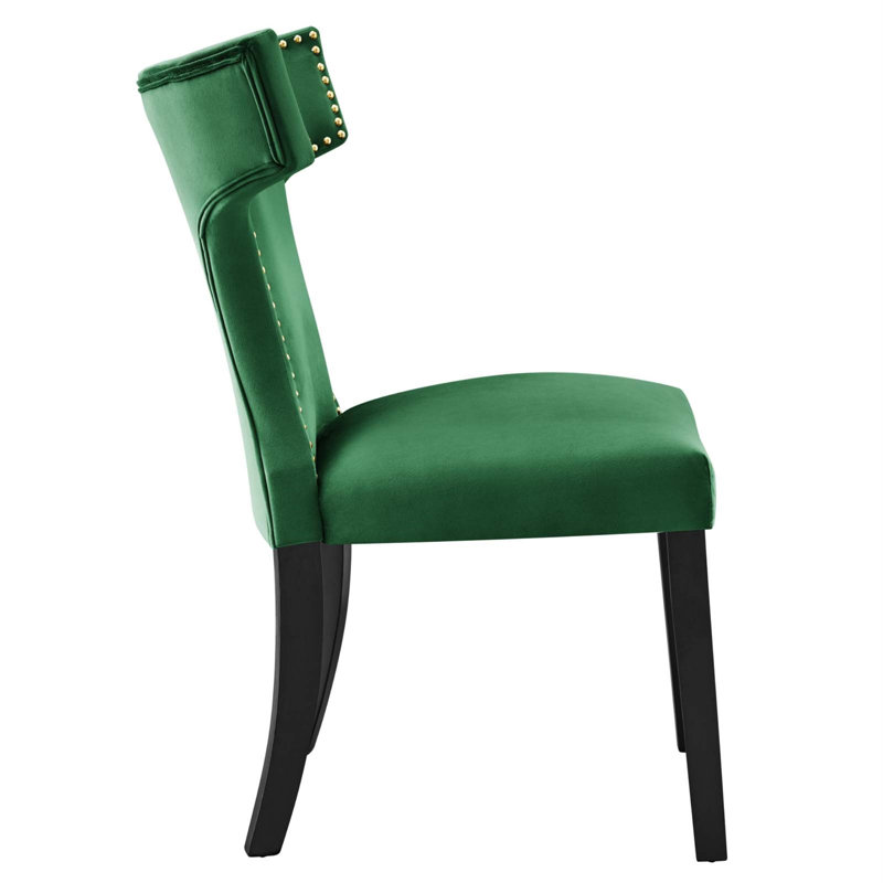 Emerald Green Velvet Upholstered Wood Side Chair