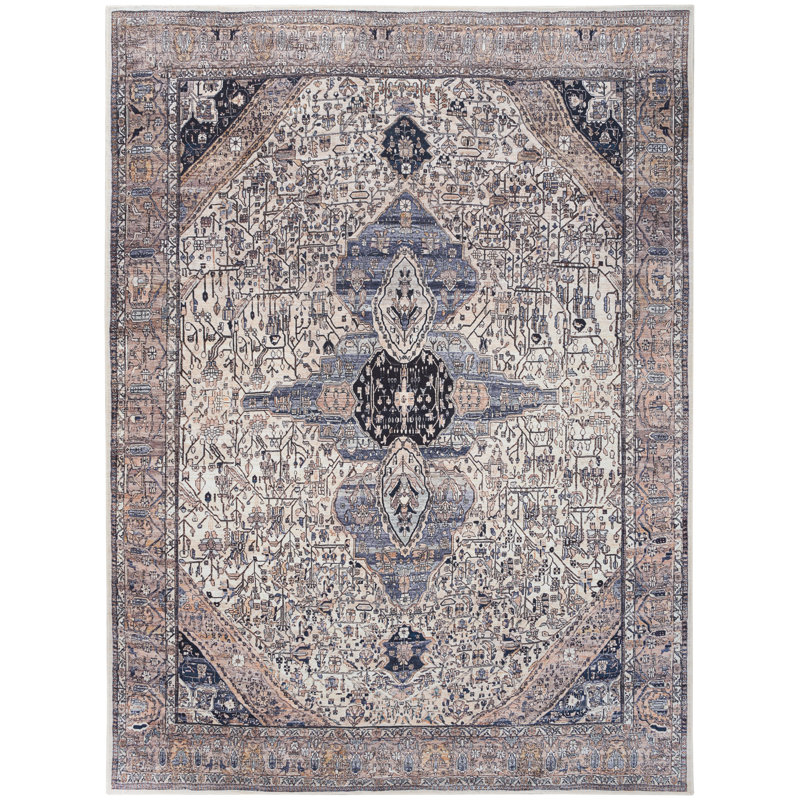 Tapis bleu ivoire Jolien, Rectangle 5 pi 3 po x 7 pi 3 po