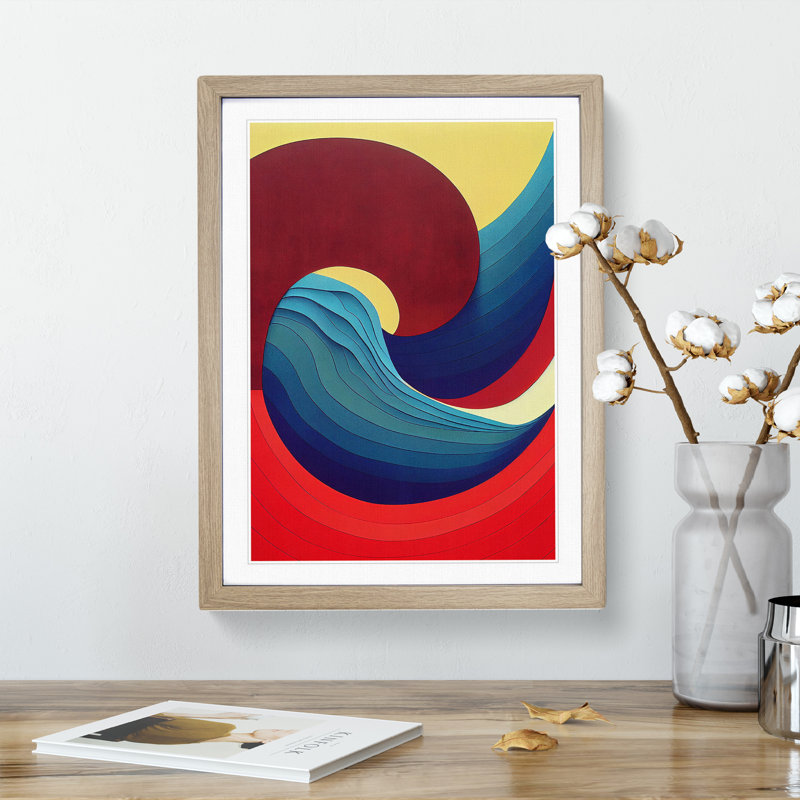 Ocean Wave Modern No.2 - Single Picture Frame Print, 64cm H x 46cm W x 2cm D, Oak