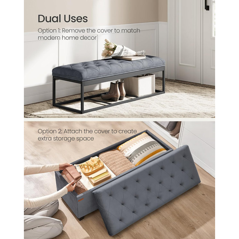 Atmane Fabric Upholstered Storage Bench, Grey