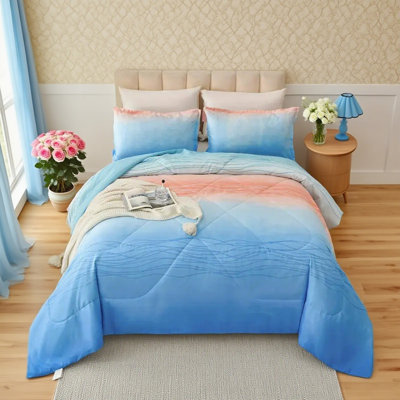 2/3 Piece Blue Gradient Comforter Set Set Made Of Ultra-Fine Fiber Soft And Suitable For Home Bedrooms