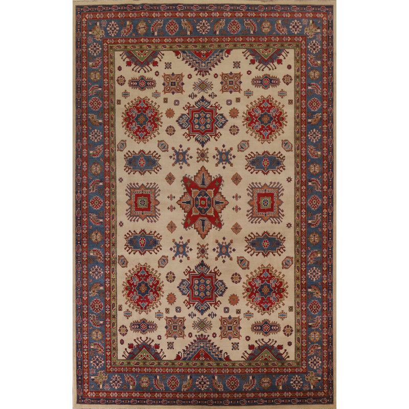 Tapis ivoire fait à la main Kazak 9 x 12