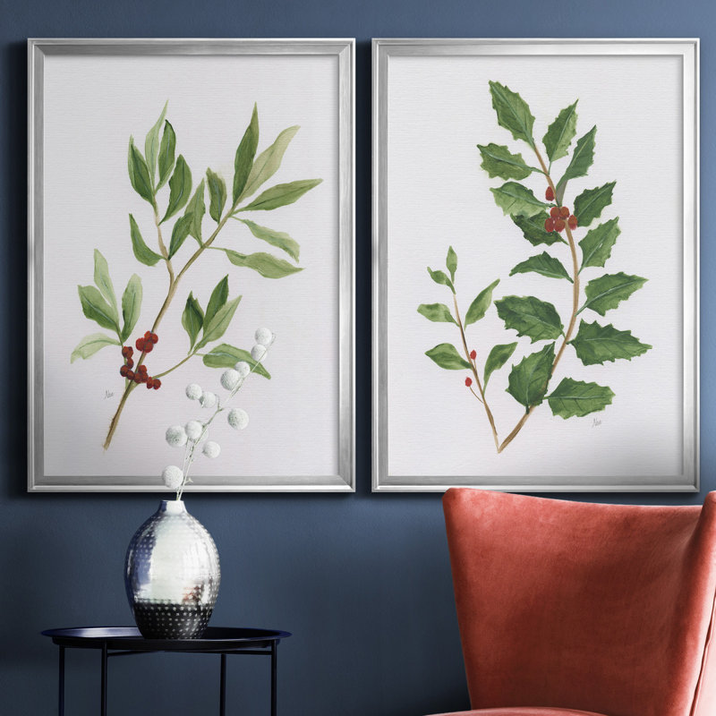 «Winter Botanical I», ensemble de 2 reproductions d'art, H 22,5 po x l 61 po x P 1,5 po, Toile avec cadre argenté
