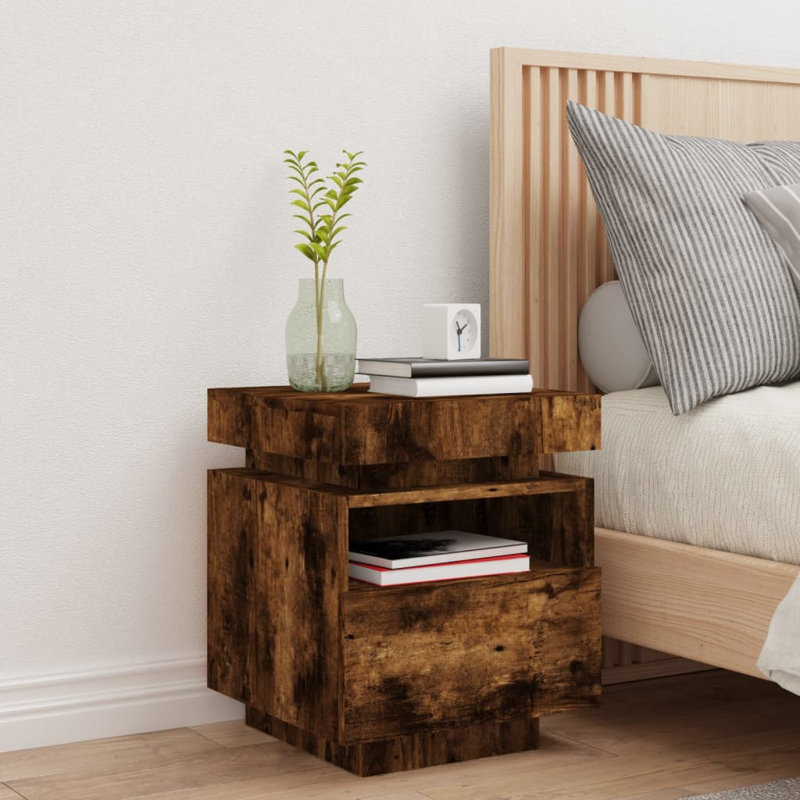 Bouyer 39cm W Engineered Wood Bedside Table, Smoked Oak