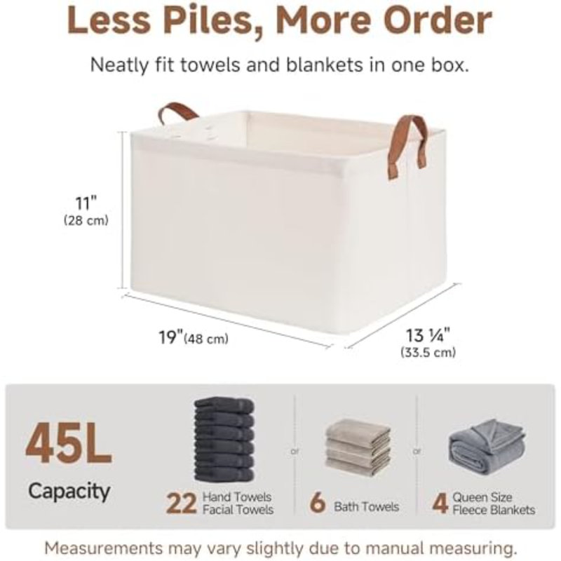 Bacs de rangement en tissu, très grands paniers de rangement pour tablettes, organisateurs de placard et bacs de rangement avec cadre en métal, poignées, couleur naturelle, lot de 2