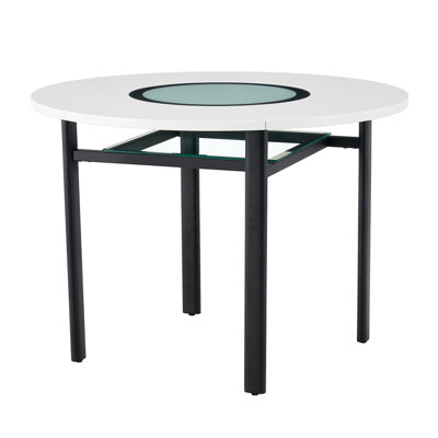 Table de salle à manger ronde 42 pouces moderne et minimaliste pour 4 à 6 personnes (incrustation de verre + support en métal stable, adapté à de multiples cas de figure)