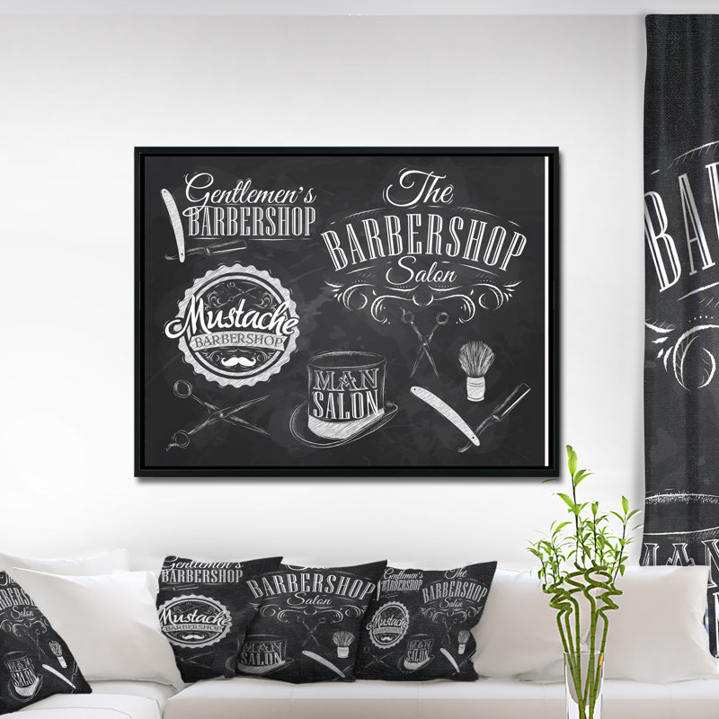 «Set Barbershop», reproduction d'art textuel, H 12 po x l 20 po x P 1 po, Toile avec cadre flottant