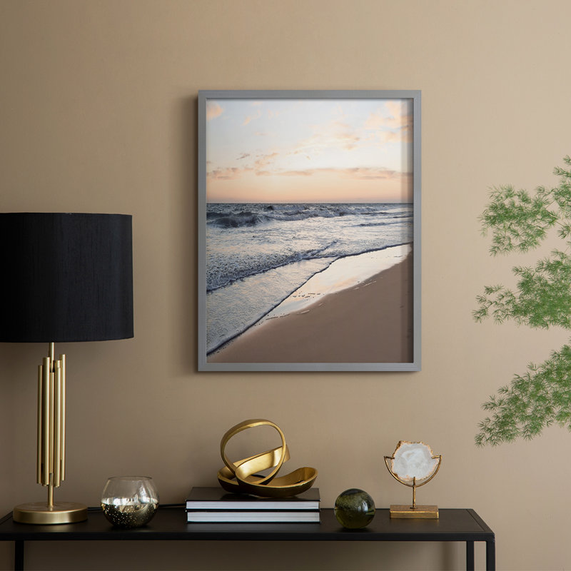 Reproduction encadrée Peaceful Shore - bois massif, H 15 po x l 12 po, Gris