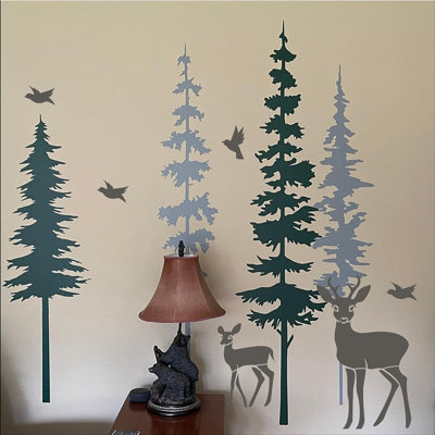 Large Pine Tree Painting Stencils – Green – Reusable Forest Tree Mural Templates