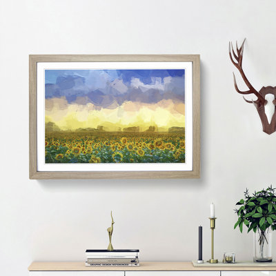 Flock of Birds Above Sunflowers in Abstract - Picture Frame Graphic Art Print