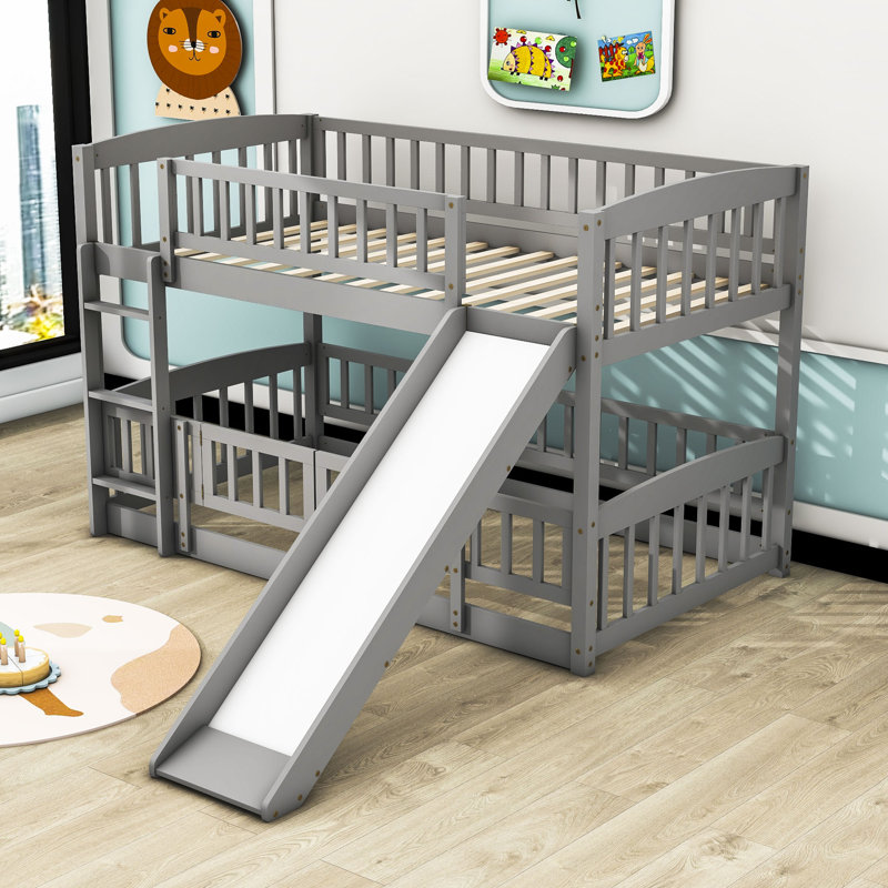Guiseppi Kids Twin Over Twin Bunk Bed, Gray