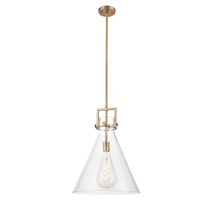 Luminaire suspendu conique à 1 lumière Bogle, Laiton brossé, H 53,37 po x l 16 po x P 16 po, Ampoule non incluse