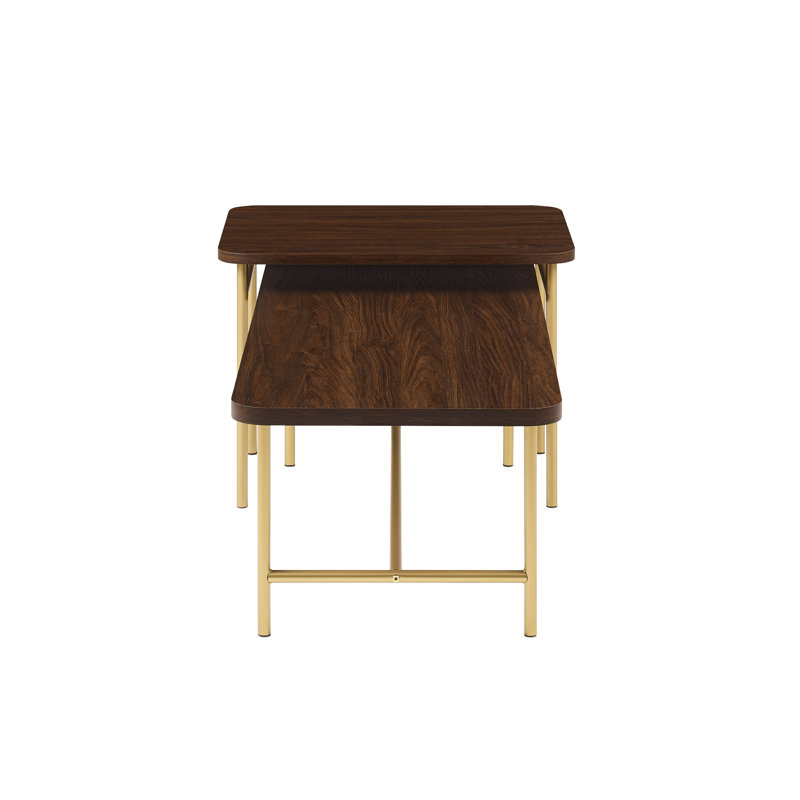 2 - Piece Living Room Table Set, Gold, Dark Walnut