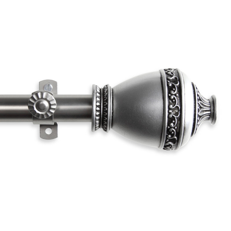 Jaquelin Adjustable 28" to 48" 0.81" Bay Window Single Curtain Rod, Satin Nickel, 18"-28" (each side)