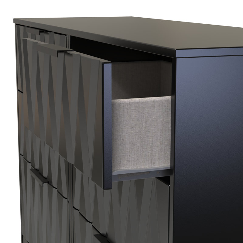Besmir 6 Drawer Wide Chest (Ready Assembled), Deep Black/Black Matt