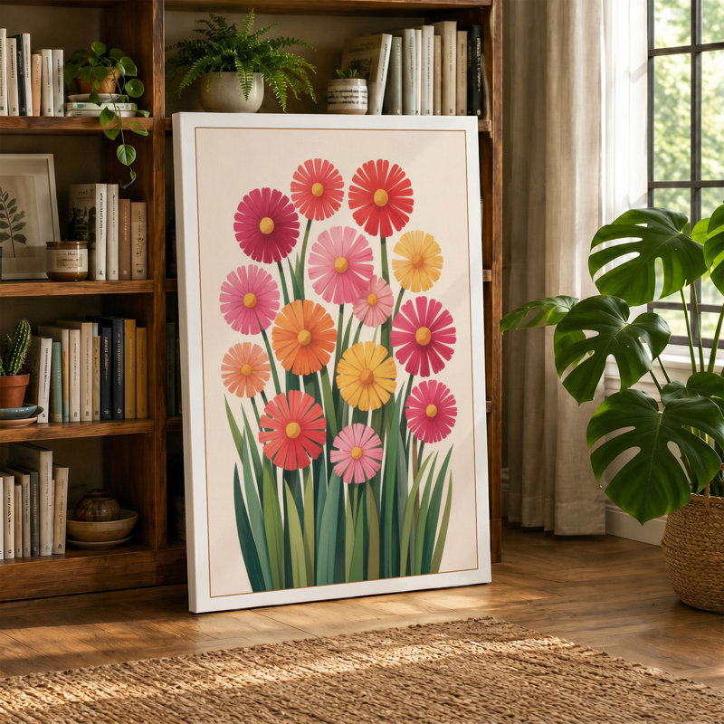 Gerbera Blooms Botanical - Wrapped Canvas, 18x12 - 45.7 x 30.5 cm, Black Border