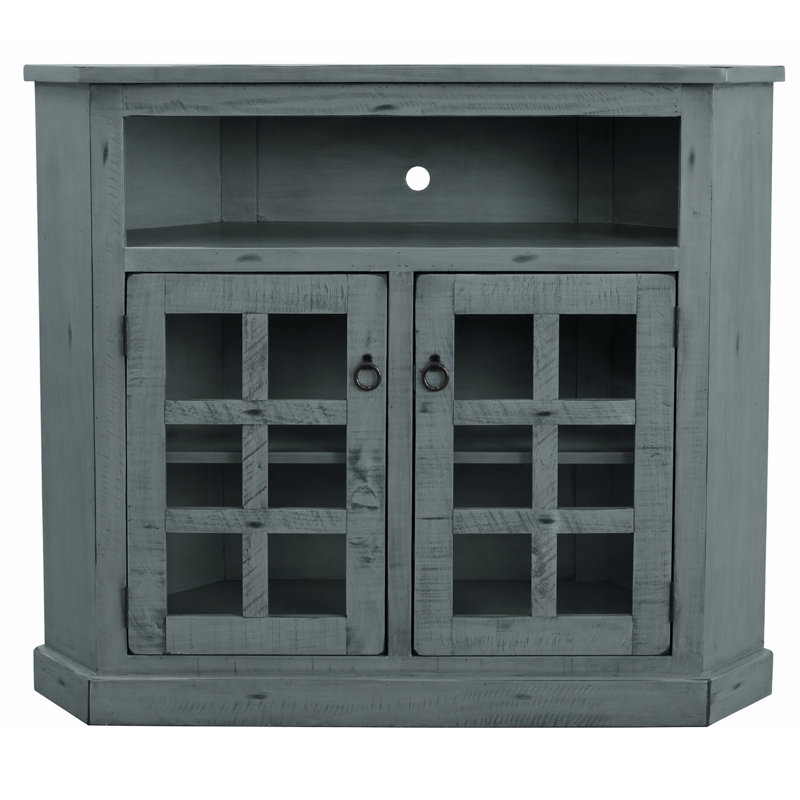 Meuble télé de coin en bois massif pour téléviseur de 55 po ou moins Campos, Bleu foncé
