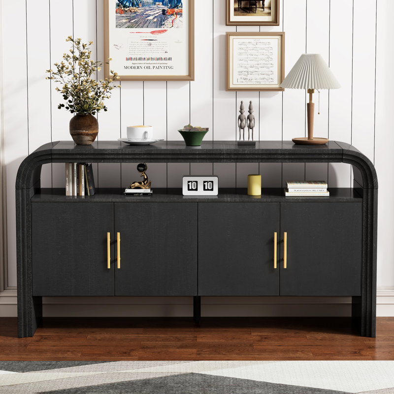 31,5 po Console H avec 2 tablettes, Noir, noir, noir, noir