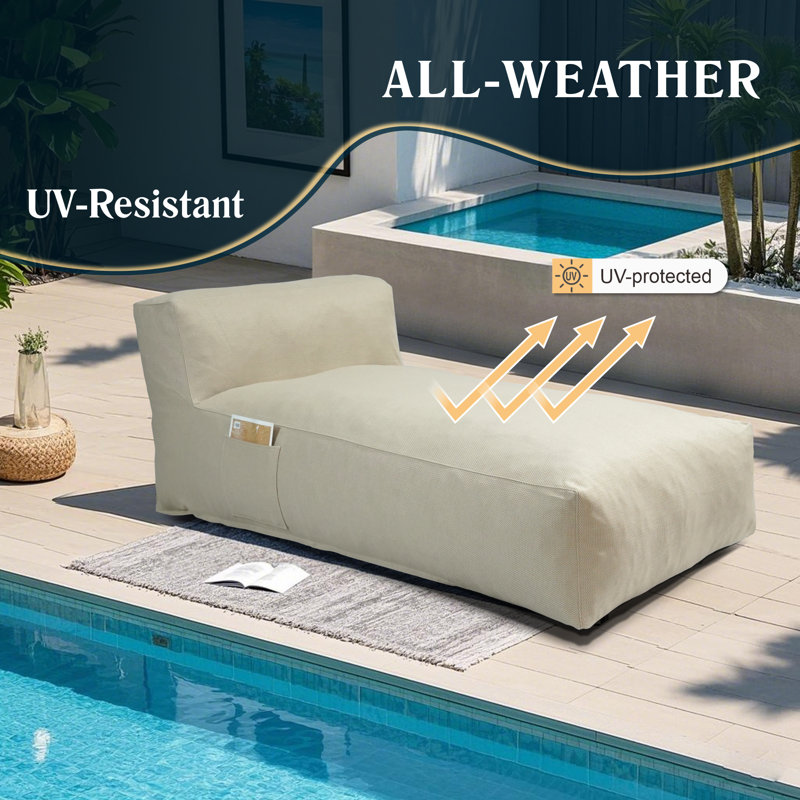 Outdoor Chaise Lounge Chair Patio Lounge Sofa, Light Beige