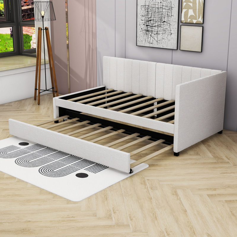 Upholstered Sofa Daybed with Trundle, Twin, Beige