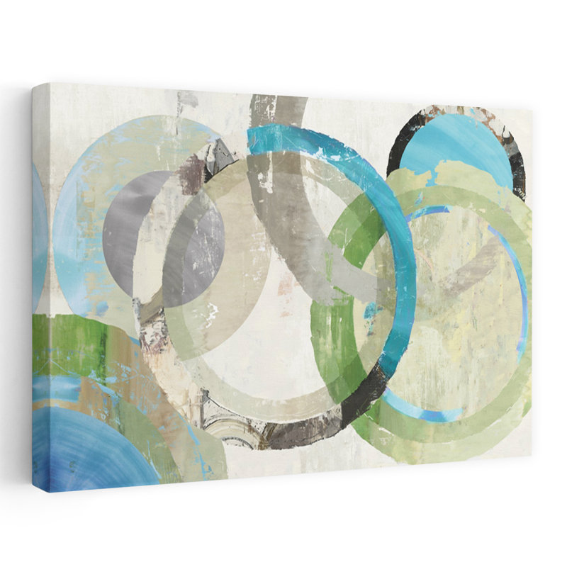 «Viridescent Rings I», art géométrique abstrait contemporain, H 16 po x l 24 po