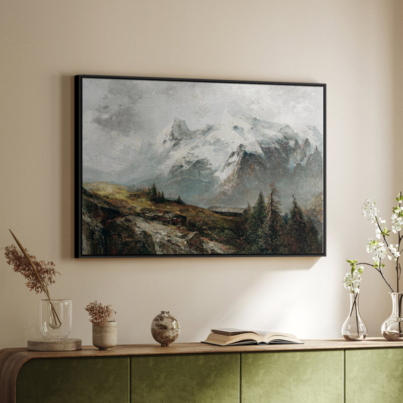 Paysage rétro - Toile tendue avec châssis, Toile avec cadre flottant noir, H 27 po x l 41 po x P 2 po