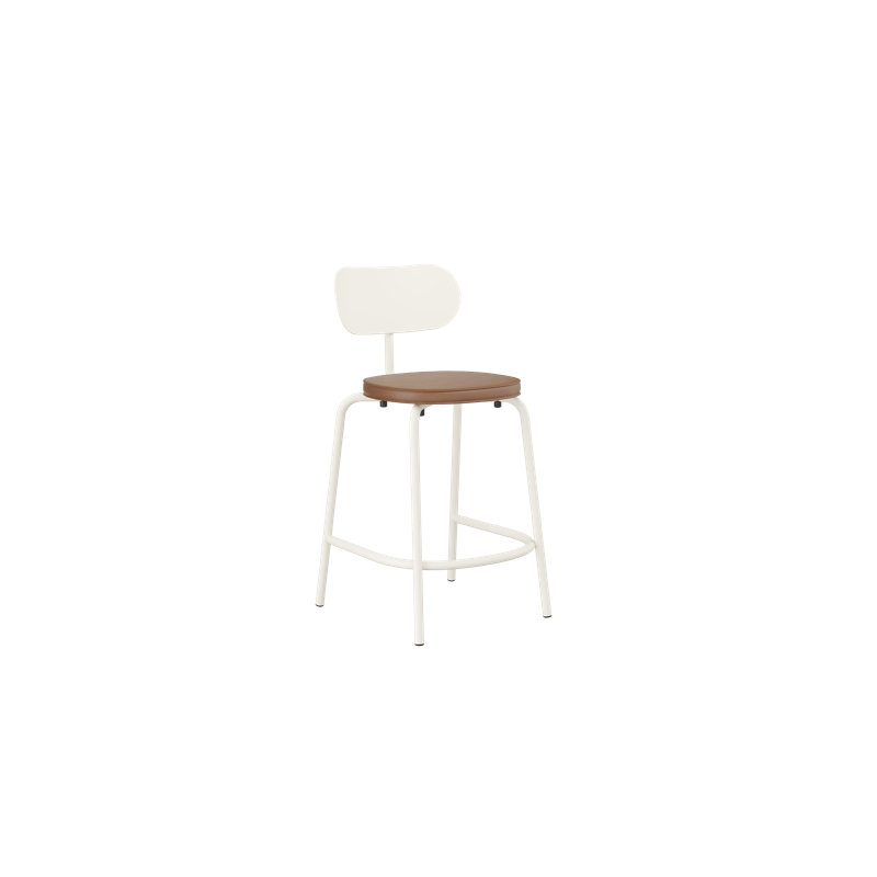 Tabouret de comptoir Khylia - noir graphite avec cuir écologique graphite, Siège brun clair / base blanc pur